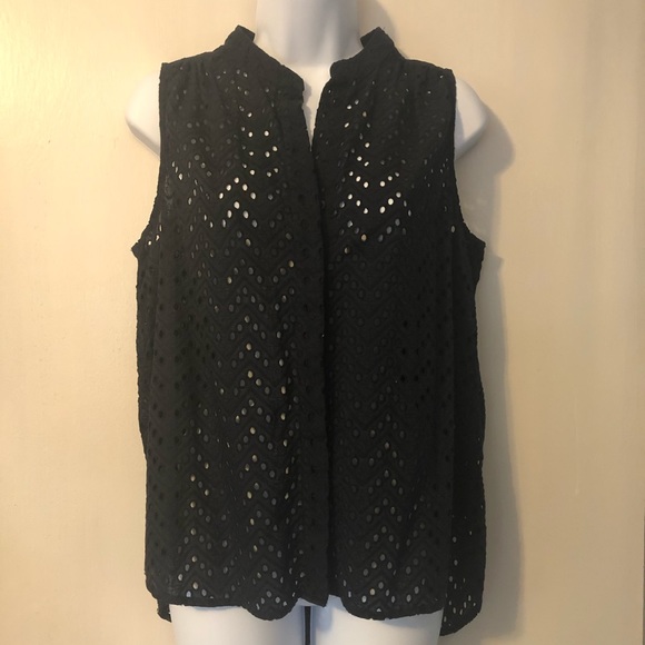 JC Penney Black eyelet button up top - Picture 3 of 8